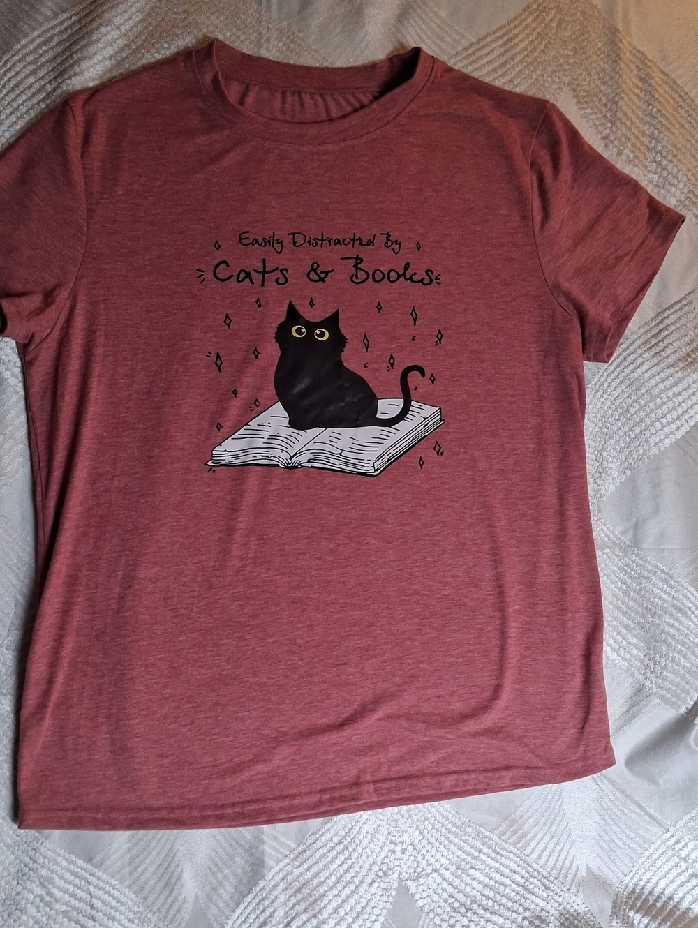 Easily Distracted by Cats & Books T-Shirt - Mauve Pink XL